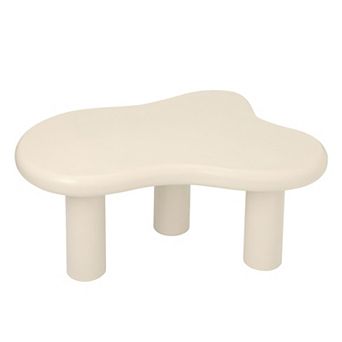 Modern Wood Accent Cloud Coffee Table with 3 Legs, Cream White, or Living Room, Bedroom, Balcony
