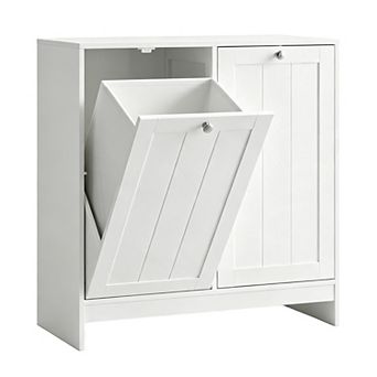White Tilt-Out Dual Laundry Storage Hamper Cabinet with 2 x 5.9 Gal Baskets