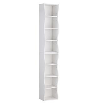 Adjustable 8-Layer Ultra-Thin Bookshelf with Wavy Border for Home Office Display, White