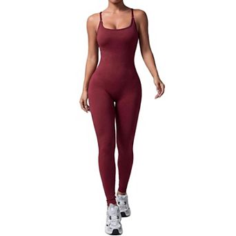 Seamless Yoga Jumpsuit Adjustable Strap Criss Cross Back Workout Bodysuit with Padded Bra