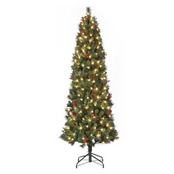 7Ft Pre Decorated Christmas Tree with Pine Cones & Red Berries