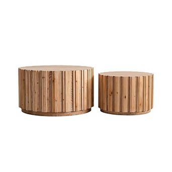 19.7" and 27.5" Round Nesting Coffee Table Set of 2, with Vertical Slatted Rustic Farmhouse Design