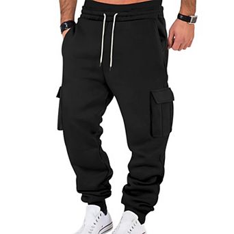 Mens Fleece Lined Cargo Joggers Slim Fit 5 Pockets