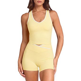 Women 2 pc Yoga Set Built In Bra Tank Top High Waisted Biker Shorts