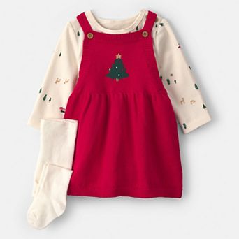 Baby Girl Carter's 3 pc Christmas Tree Long Sleeve Top, Sweater Dress, and Tights Set