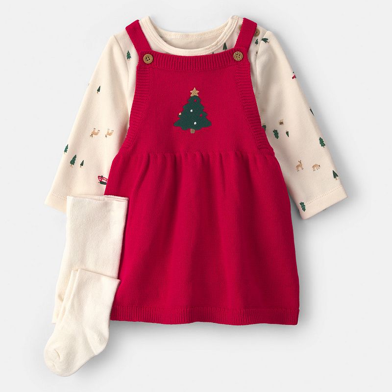 christmas dress 3 months Baby Girl Carter's 3-Piece Tree Long Sleeve Top, Sweater Dress, and Tights Set Size (US):XS normal Woodland Marine Youth Uniform Girl Make your little one