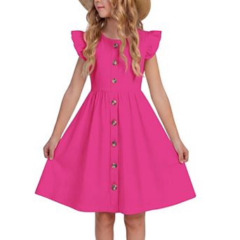 Girl Flutter Sleeve Summer Sundress With Pockets