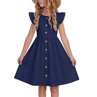 Girl Flutter Sleeve Summer Sundress With Pockets