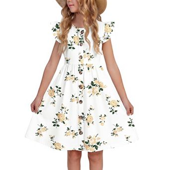 Girl Flutter Sleeve Summer Sundress With Pockets