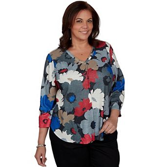 Plus Size Alfred Dunner Dinner Theater Retro Floral V-Neck Top