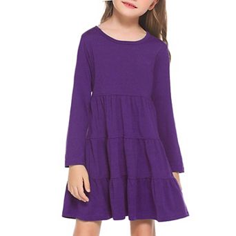 Girl Long Sleeve Tiered Ruffle Swing Dress