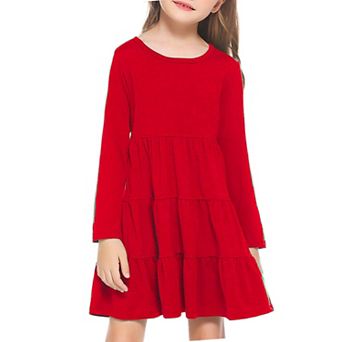Girl Long Sleeve Tiered Ruffle Swing Dress
