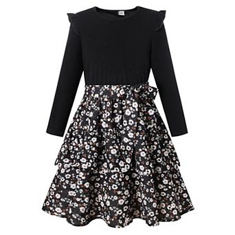 Long Sleeve Floral Dress Girls Church Winter