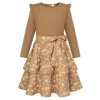 Long Sleeve Floral Dress Girls Church Winter