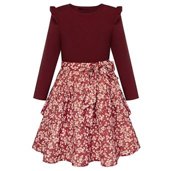 Long Sleeve Floral Dress Girls Church Winter