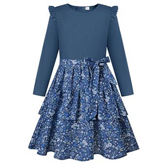 Long Sleeve Floral Dress Girls Church Winter