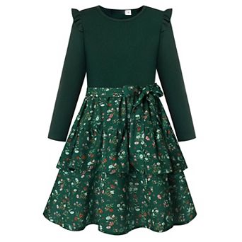 Long Sleeve Floral Dress Girls Church Winter