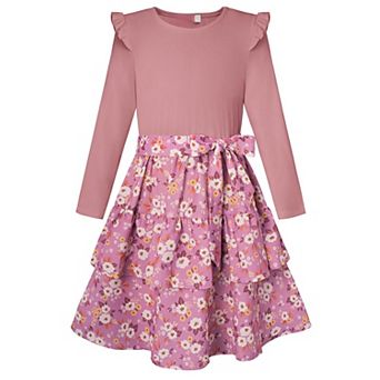 Long Sleeve Floral Dress Girls Church Winter