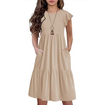 Girl Summer Boho Tiered Midi Dress Pockets