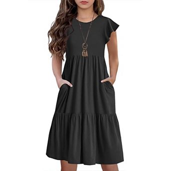Girl Summer Boho Tiered Midi Dress Pockets