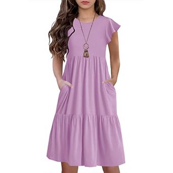 Girl Summer Boho Tiered Midi Dress Pockets