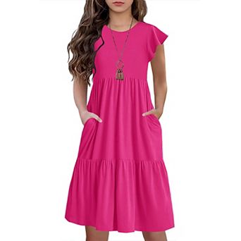 Girl Summer Boho Tiered Midi Dress Pockets