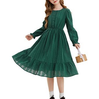 Girls Fall Long Sleeve Midi Dress Formal Party Winter