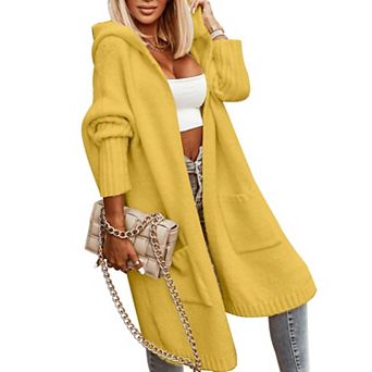 Women Cable Knit Hooded Long Cardigan