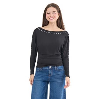 Juniors' madden girl Studded Long Sleeve Top