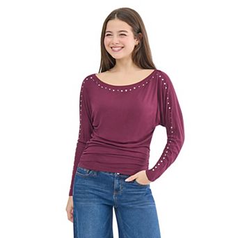Juniors' madden girl Studded Long Sleeve Top