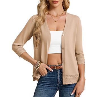 Women's 3/4 Sleeve Lightweight Cardigan Casual Top