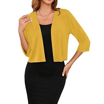 Women's 3/4 Sleeve Shrug Lightweight Open Front Cropped Cardigan