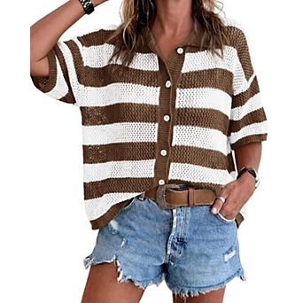 Womens Summer Striped Crochet Cardigan Cover Up