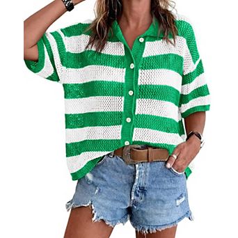 Womens Summer Striped Crochet Cardigan Cover Up