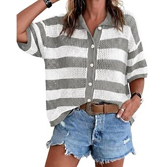 Womens Summer Striped Crochet Cardigan Cover Up