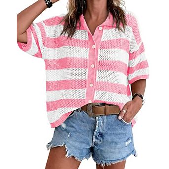 Womens Summer Striped Crochet Cardigan Cover Up