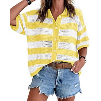Womens Summer Striped Crochet Cardigan Cover Up
