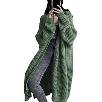 Womens Long Cardigan Open Front Oversized Duster Pocket Knit Coat