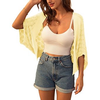 Women's Summer Short Sleeve Crochet Cropped Cardigan Shrug