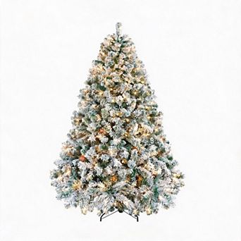 Pre-Lit Artificial Christmas Tree Multi-Height 100 LEDs Warm White Snow Effect Metal Stand