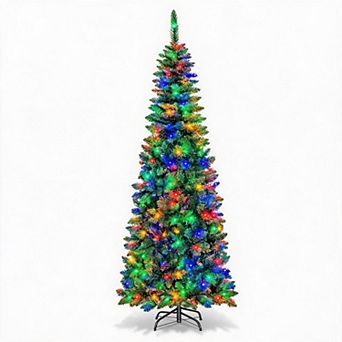 Pre-Lit Slim Pencil Christmas Tree Dual Color LEDs Metal Base Multi-Height for Narrow Spaces