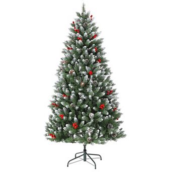 5ft/6ft Pre-Lit Pencil Christmas Tree 250 LEDs with Pine Cones & Berries Metal Stand for Home Decor
