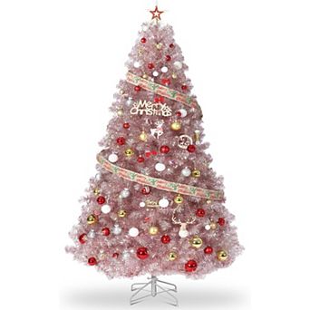 6ft Black & Rose Gold Pencil Christmas Tree Slim Artificial with Metal Stand for Home Office Party