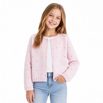 Girls Cardigan Sweater Eyelet Long Sleeve Layering Cover Up For Dress Wedding Party Daily Outfit