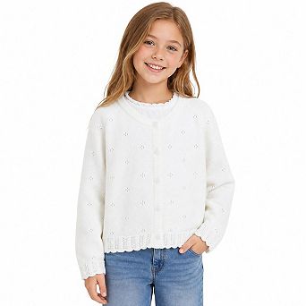 Girls Cardigan Sweater Eyelet Long Sleeve Layering Cover Up For Dress Wedding Party Daily Outfit