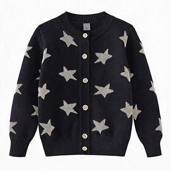 Girls' Star Jacquard Knit Cardigan Sweater