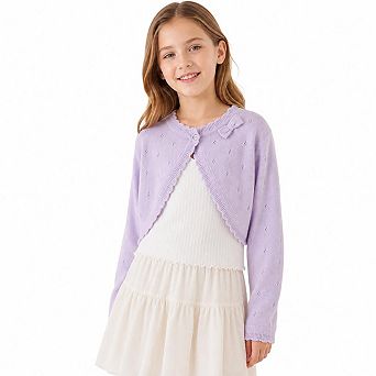 Girls Bolero Shrug Cardigan Shrug Long Sleeve Bow Decor Cropped Cover Up For Party Daily Layering