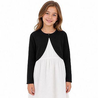 Girls Cardigan Long Sleeve Solid Cropped Cover Up Single Button Layering Top For Party Daily Wear