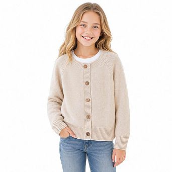 Kids Cardigan Sweater Button Front Long Sleeve Raglan Sleeve Layering Outerwear For School Daily