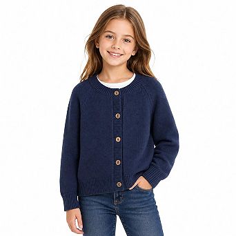 Kids Cardigan Sweater Button Front Long Sleeve Raglan Sleeve Layering Outerwear For School Daily